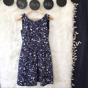 ZARA Navy Blue Floral Tulip Fit & Flare Sleeveless Cotton Dress